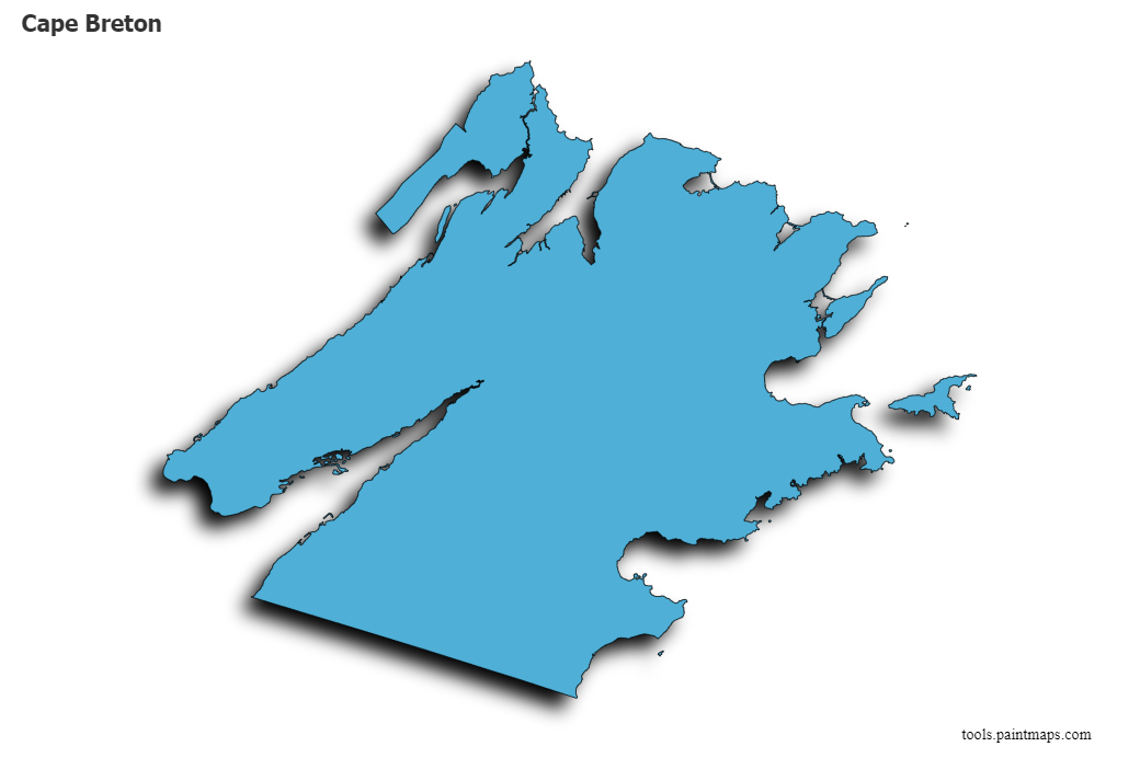 Mapa de Cape Breton con efecto de sombra 3D