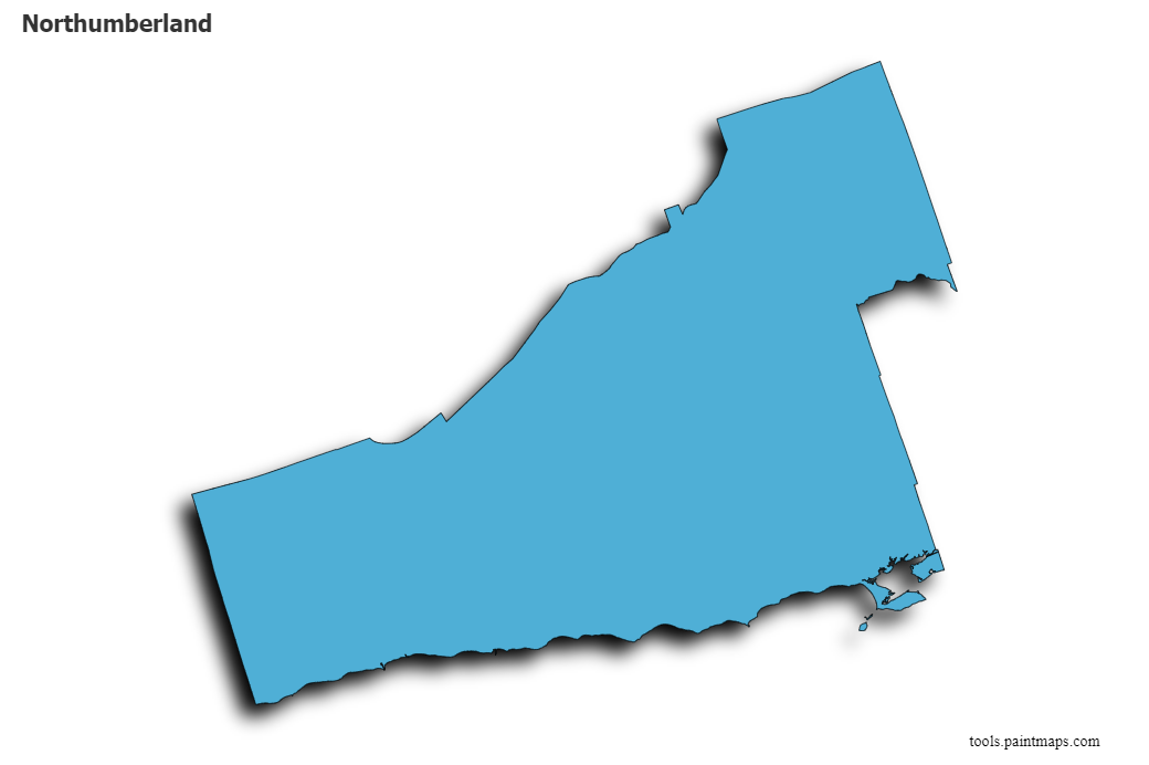 Mapa de Northumberland con efecto de sombra 3D