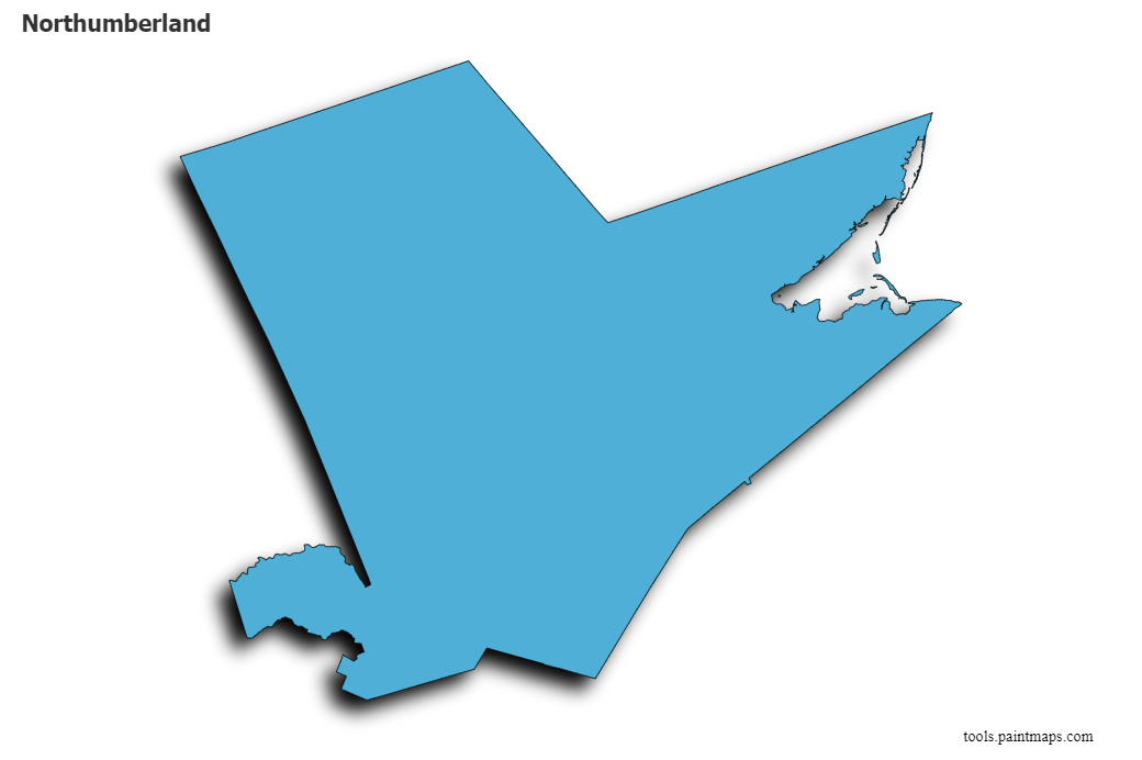 Northumberland map with 3d shadow effect
