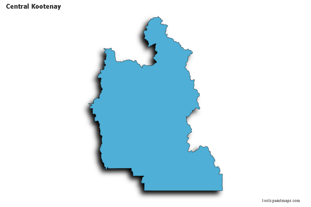 Mapa de Central Kootenay con efecto de sombra 3D