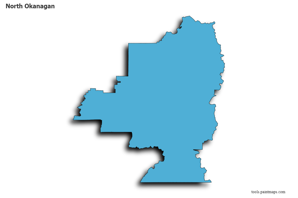Mapa de North Okanagan con efecto de sombra 3D