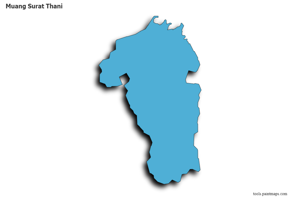 Mapa de Muang Surat Thani con efecto de sombra 3D