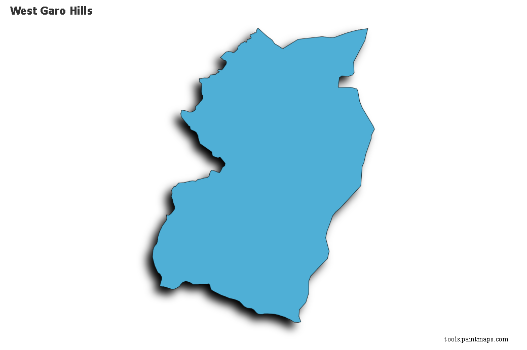 Mapa de West Garo Hills con efecto de sombra 3D