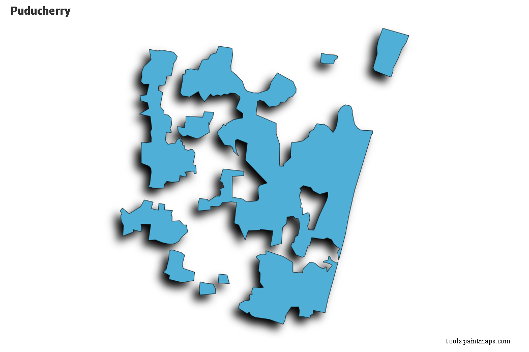 Mapa de Puducherry con efecto de sombra 3D