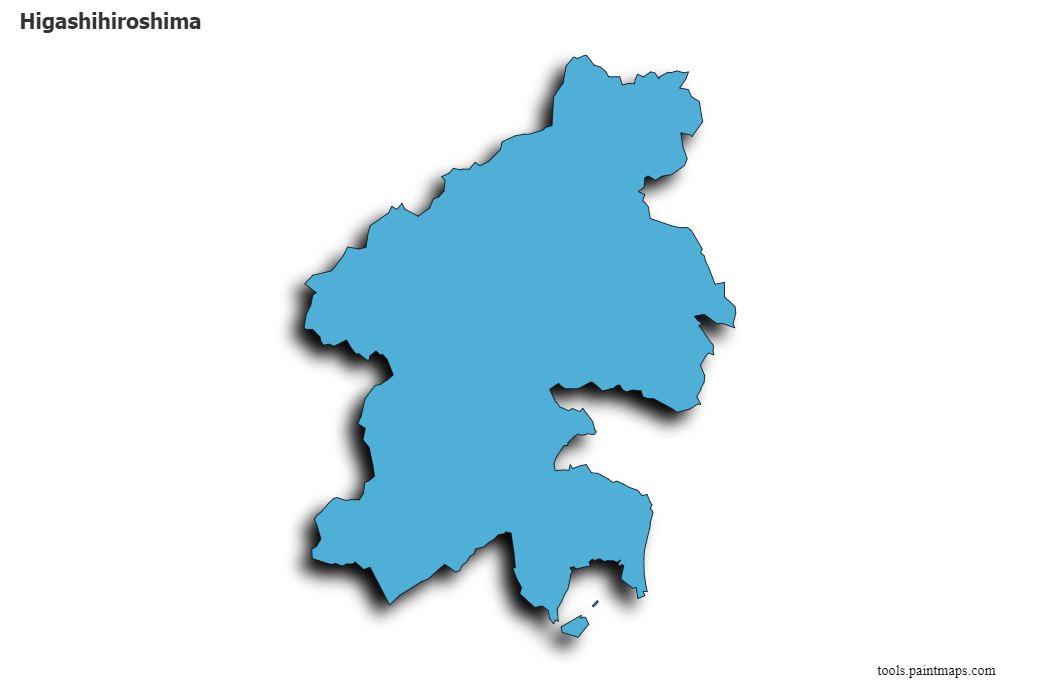 Mapa de Higashihiroshima con efecto de sombra 3D