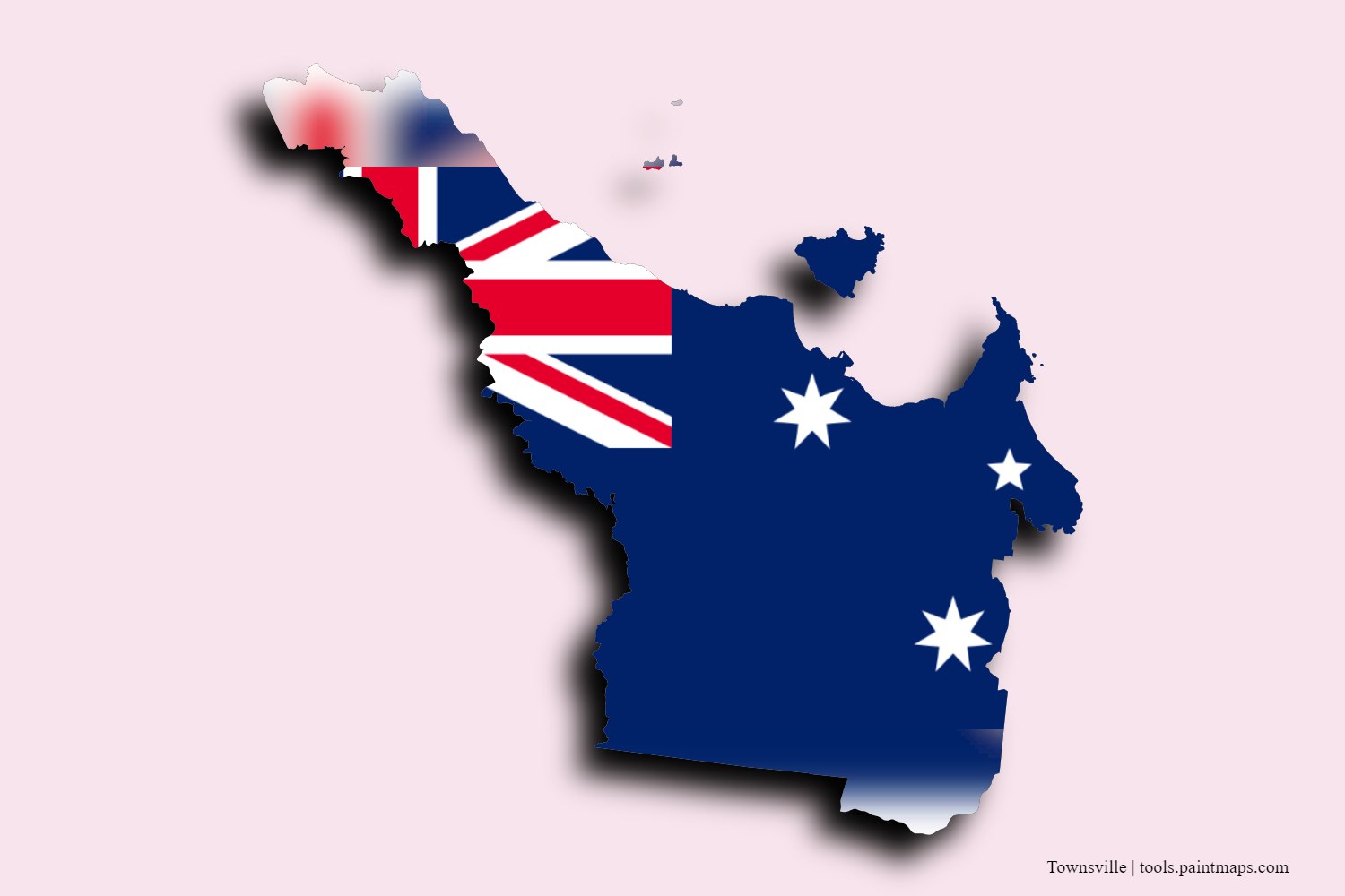 flag map of Townsville with 3D shadow effect