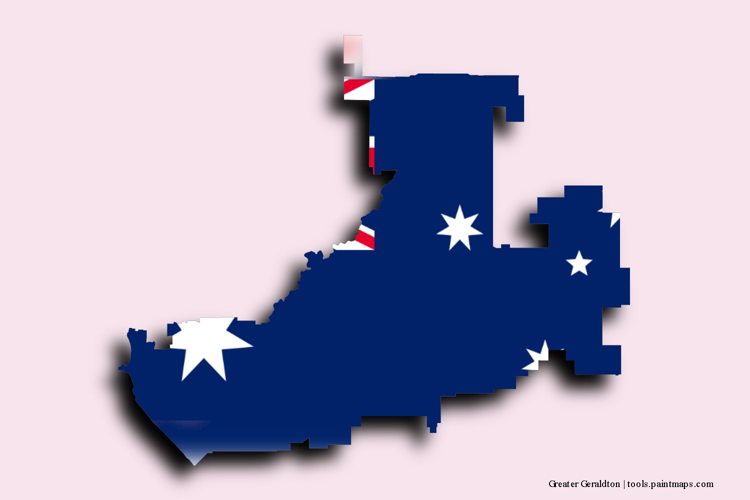 flag map of Greater Geraldton with 3D shadow effect