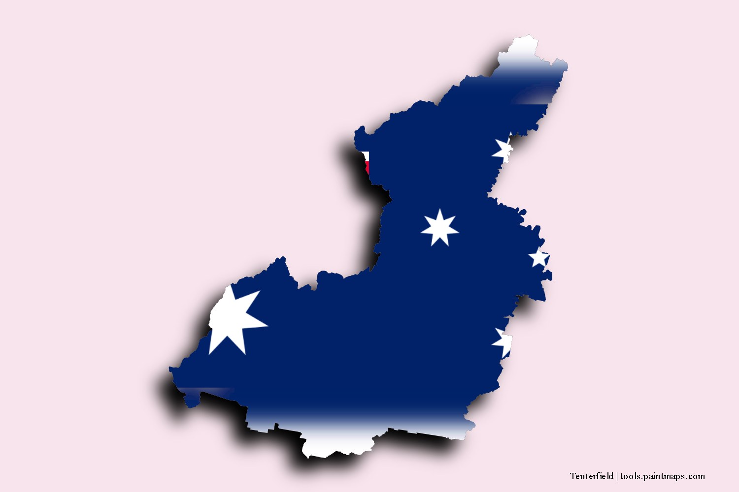 flag map of Tenterfield with 3D shadow effect