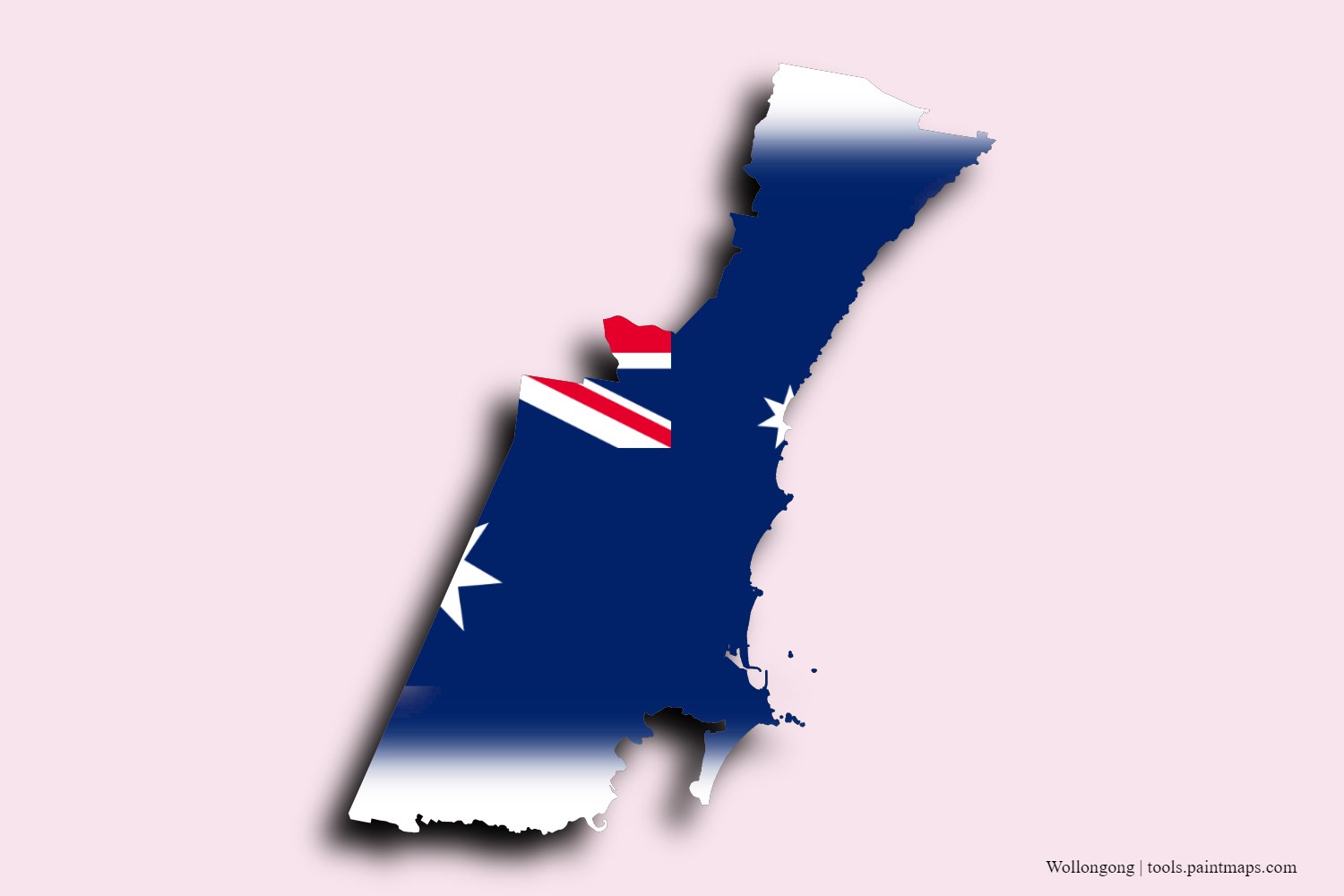 flag map of Wollongong with 3D shadow effect