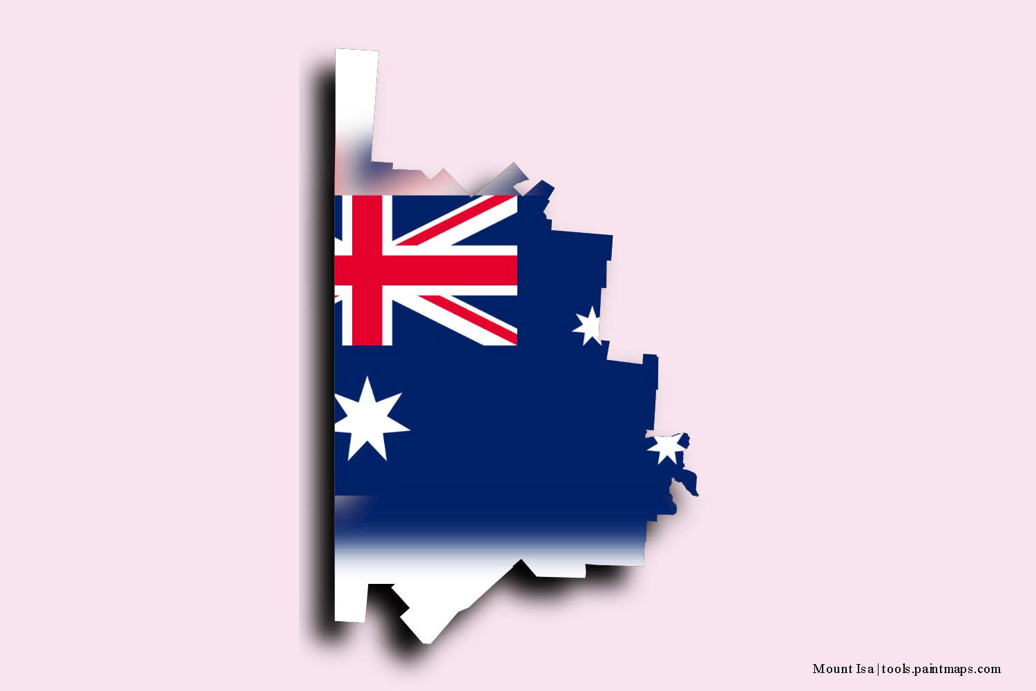 flag map of Mount Isa with 3D shadow effect