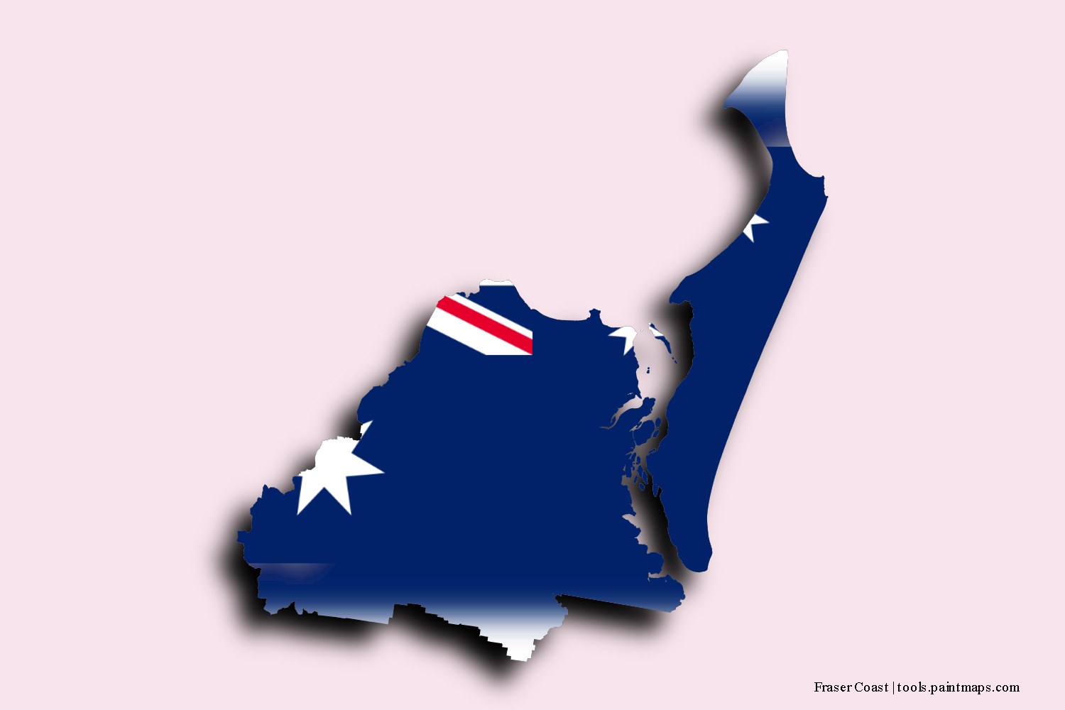 flag map of Fraser Coast with 3D shadow effect