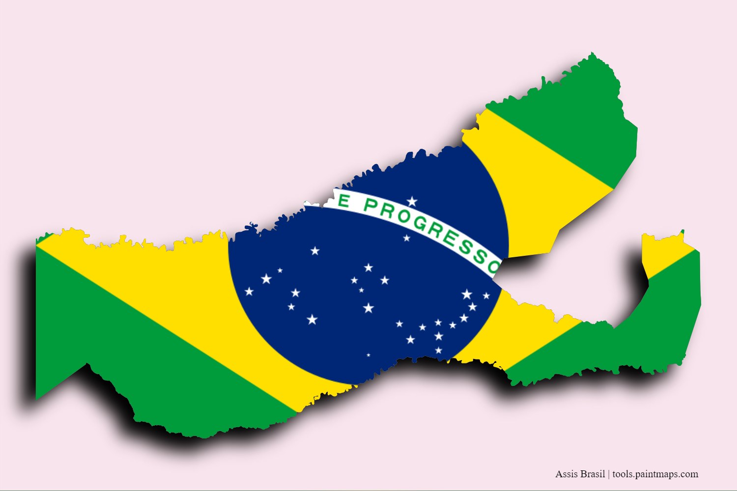 flag map of Assis Brasil with 3D shadow effect