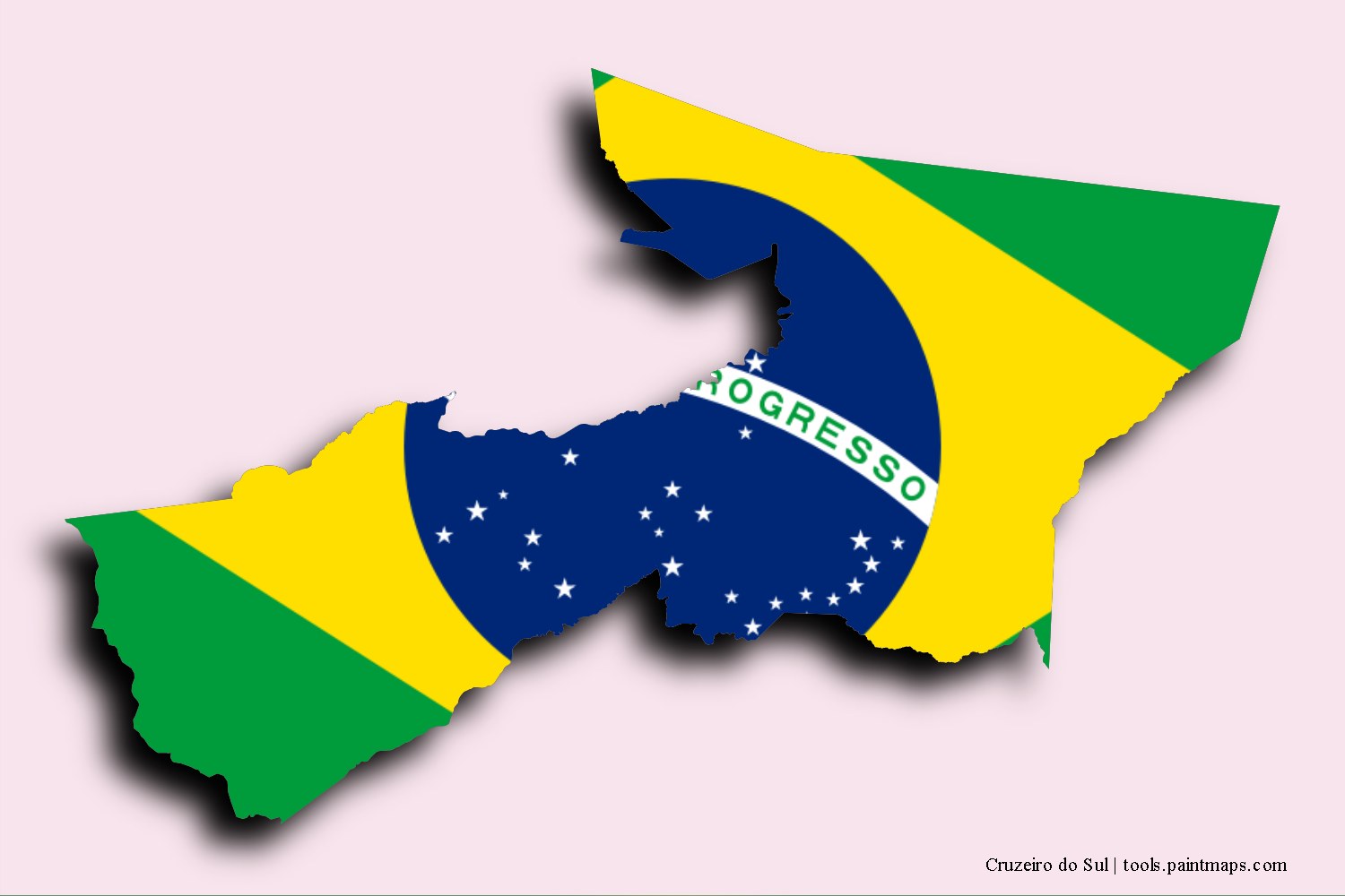 flag map of Cruzeiro do Sul with 3D shadow effect