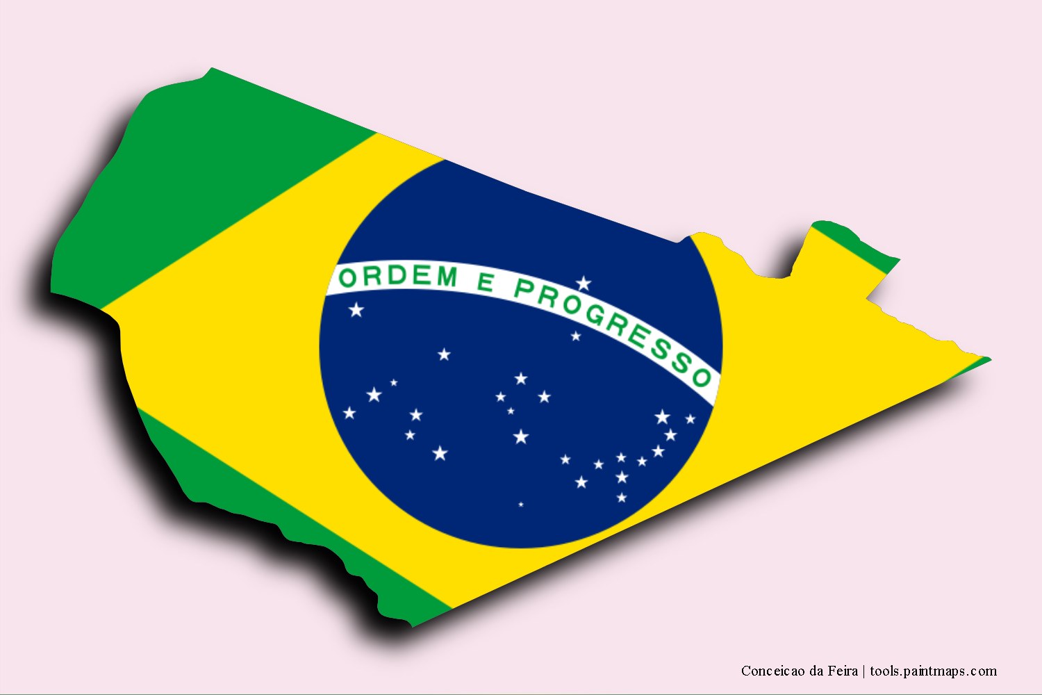 flag map of Conceicao da Feira with 3D shadow effect