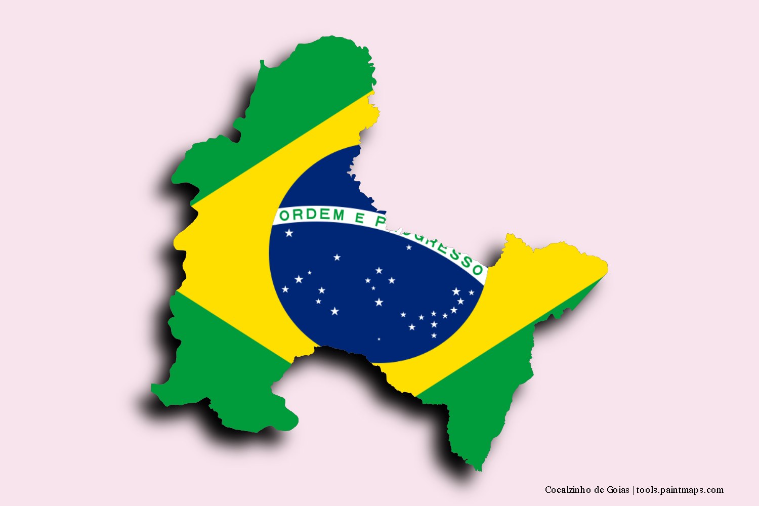 flag map of Cocalzinho de Goias with 3D shadow effect