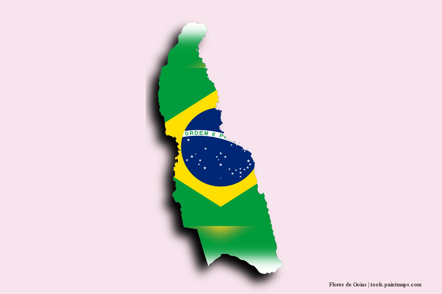 Mapa de la bandera de Flores de Goias con efecto de sombra 3D