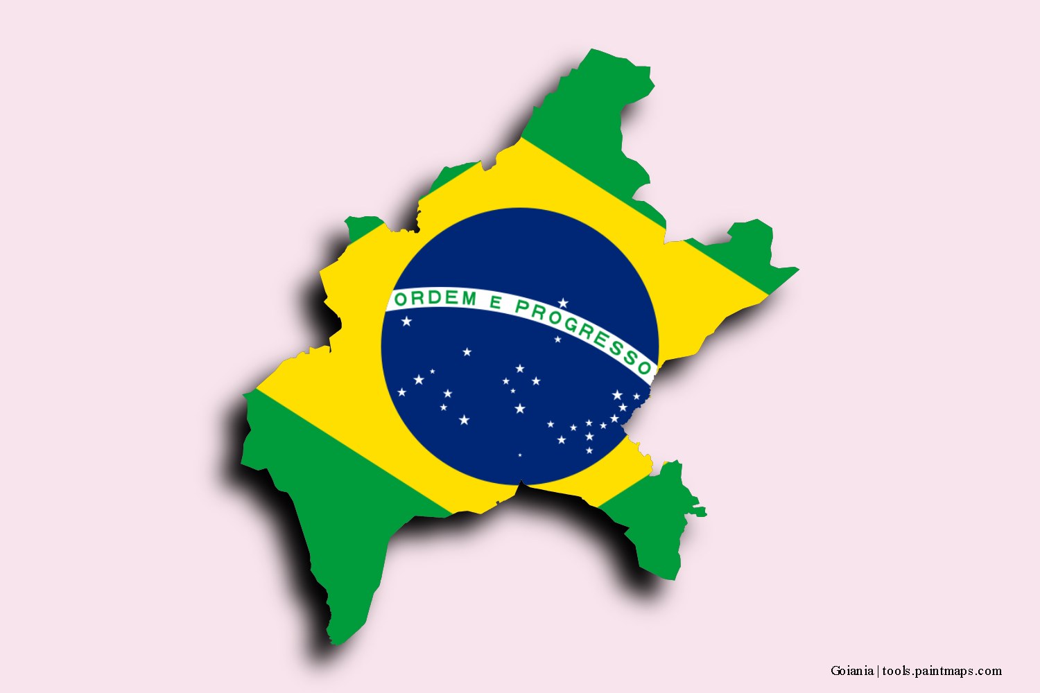 flag map of Goiania with 3D shadow effect