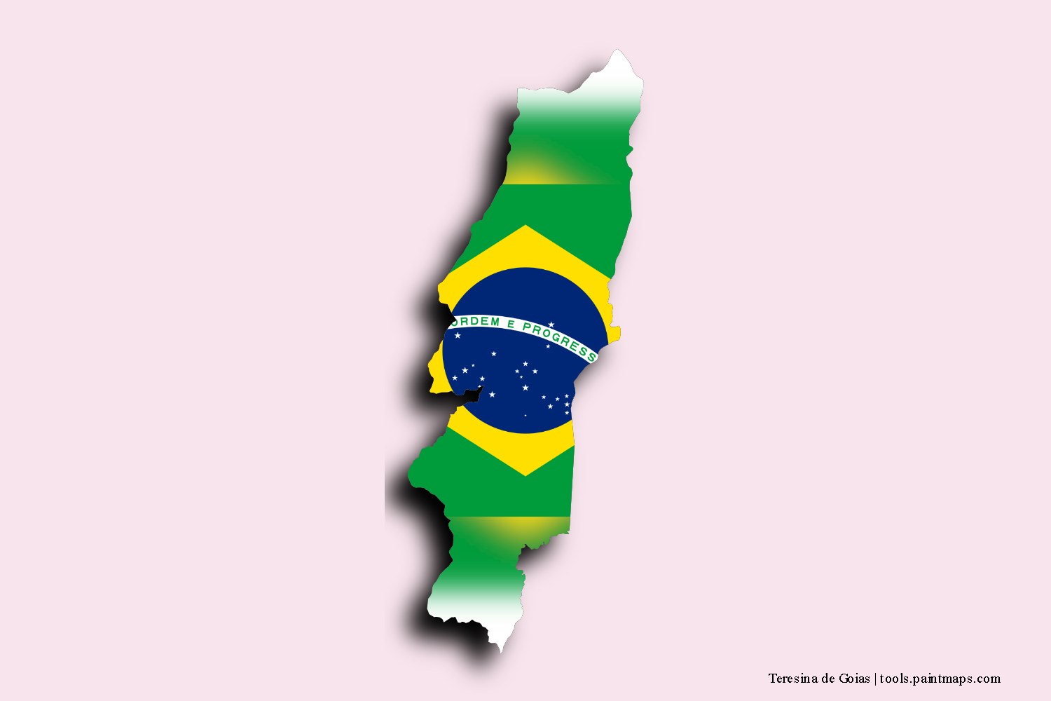 flag map of Teresina de Goias with 3D shadow effect