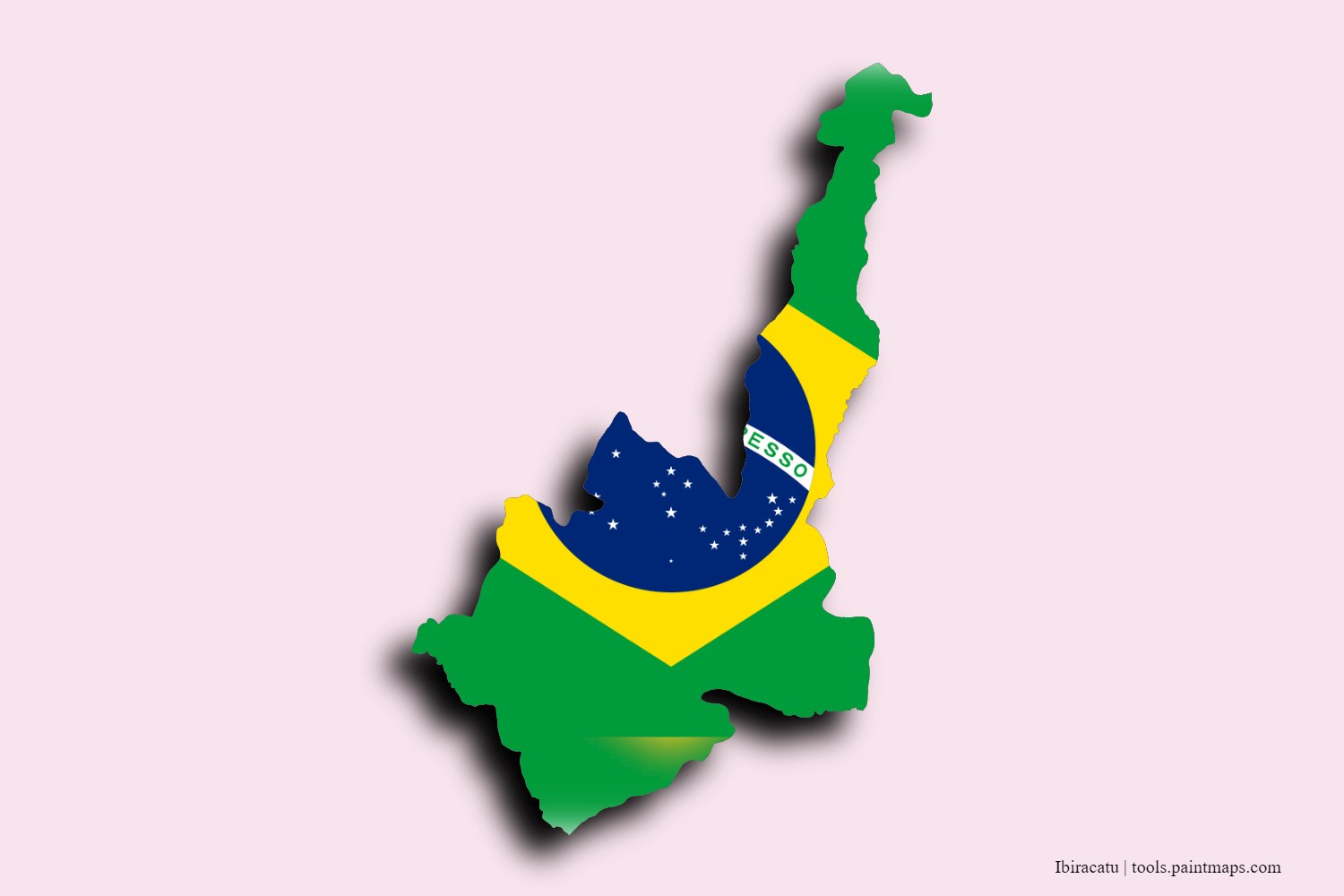 Mapa de la bandera de Ibiracatu con efecto de sombra 3D