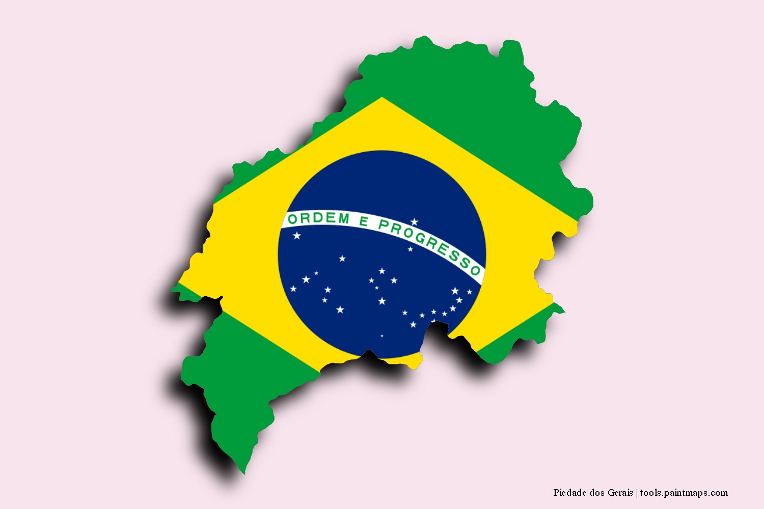 flag map of Piedade dos Gerais with 3D shadow effect