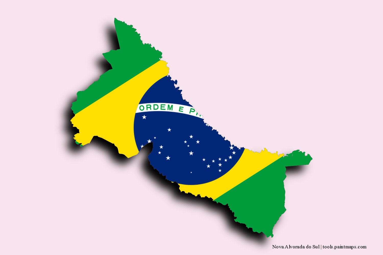 flag map of Nova Alvorada do Sul with 3D shadow effect