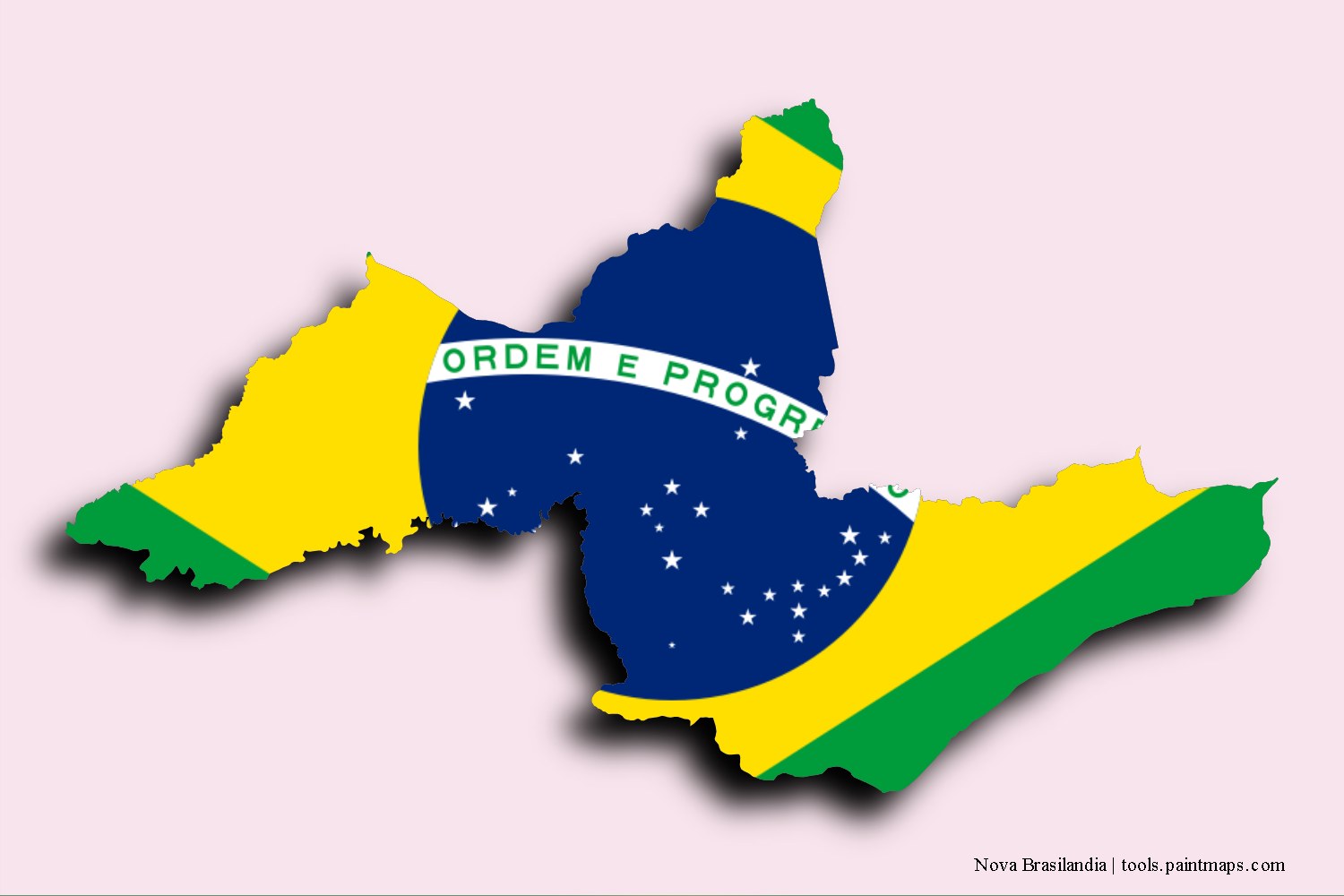 flag map of Nova Brasilandia with 3D shadow effect