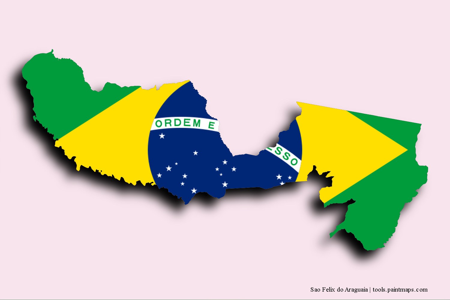 flag map of Sao Felix do Araguaia with 3D shadow effect