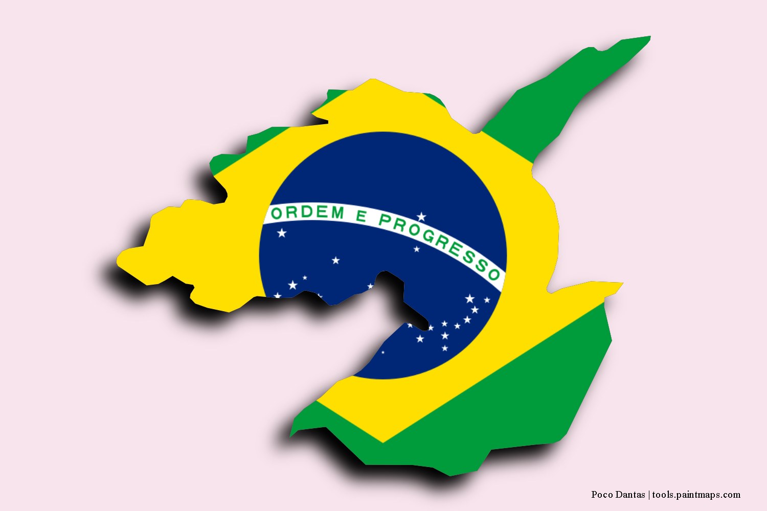 flag map of Poco Dantas with 3D shadow effect