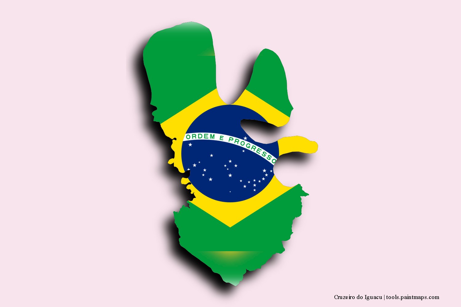 flag map of Cruzeiro do Iguacu with 3D shadow effect