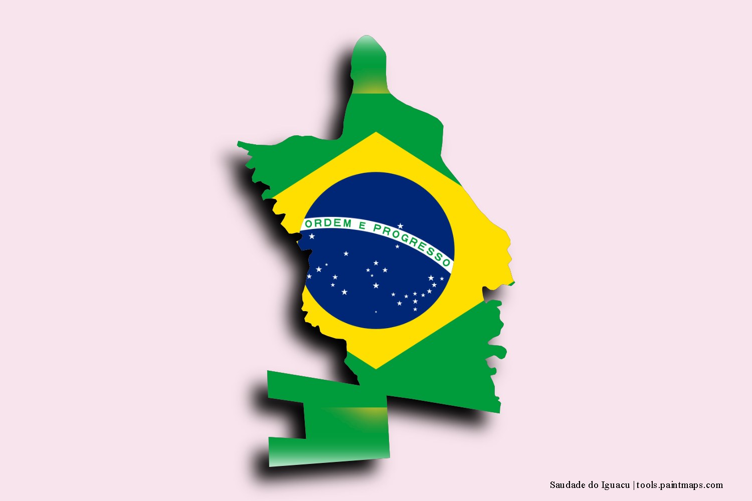 flag map of Saudade do Iguacu with 3D shadow effect