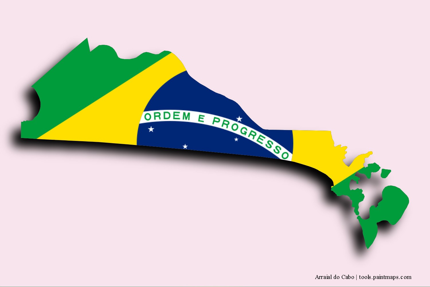 flag map of Arraial do Cabo with 3D shadow effect