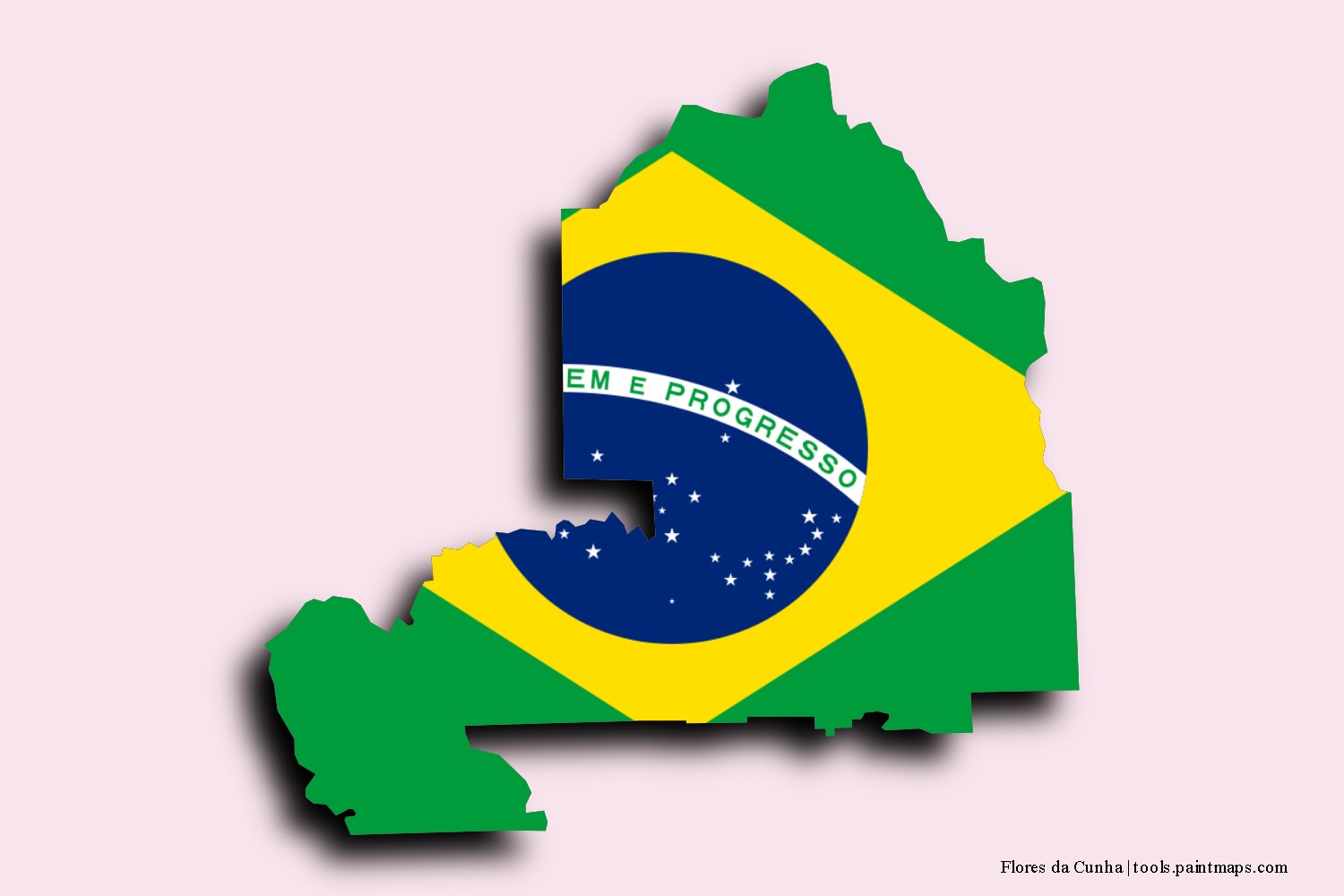 flag map of Flores da Cunha with 3D shadow effect