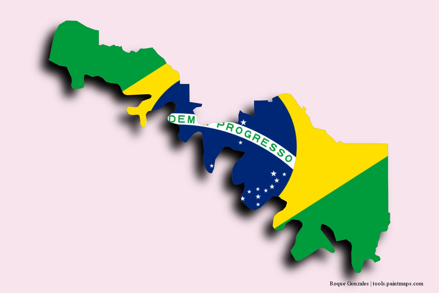 Mapa de la bandera de Roque Gonzales con efecto de sombra 3D