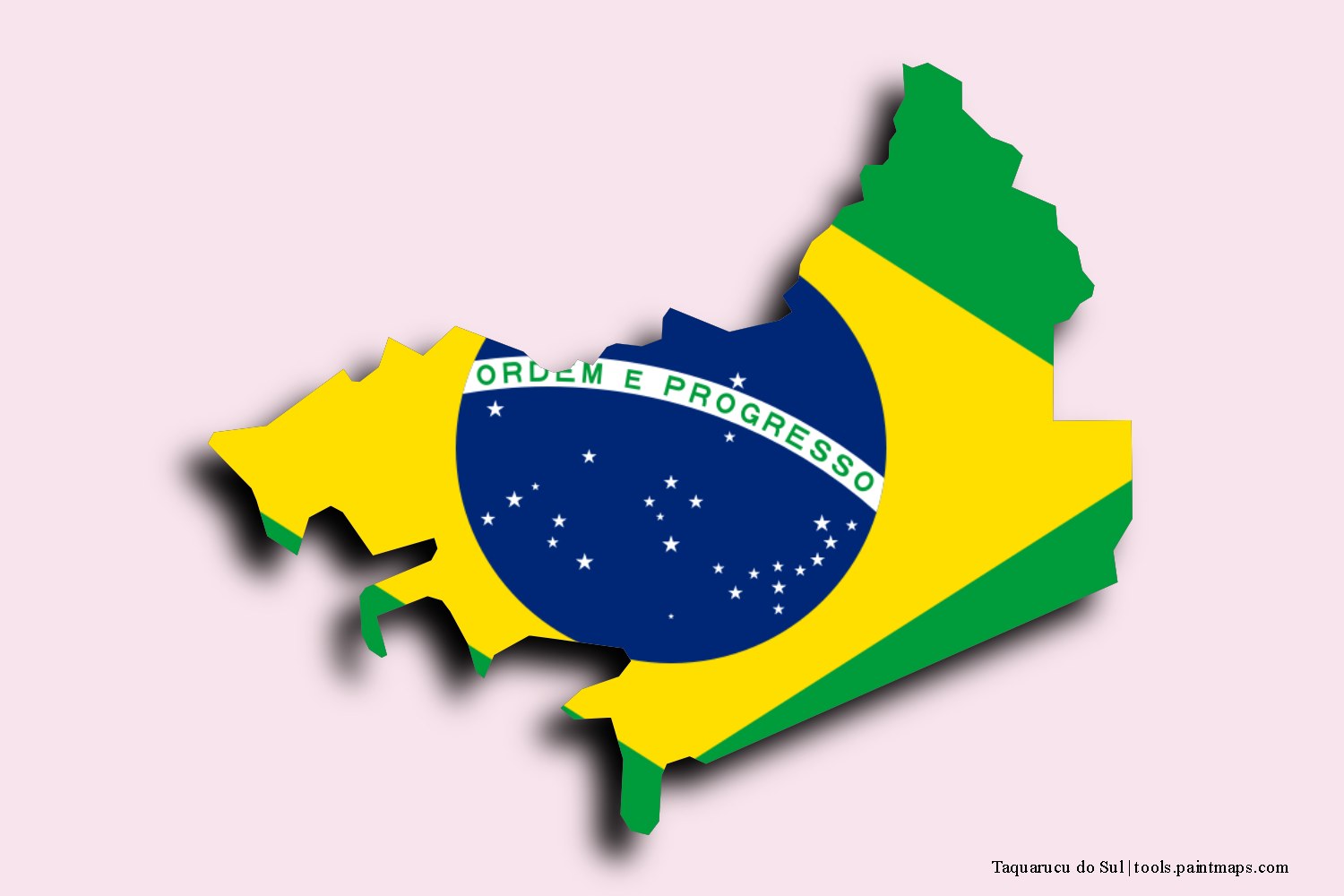 flag map of Taquarucu do Sul with 3D shadow effect