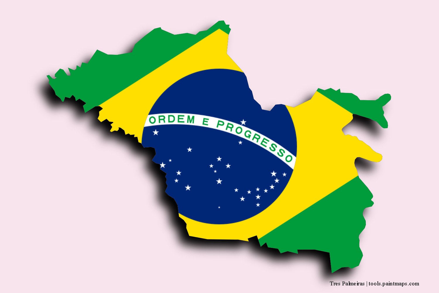 Mapa de la bandera de Tres Palmeiras con efecto de sombra 3D