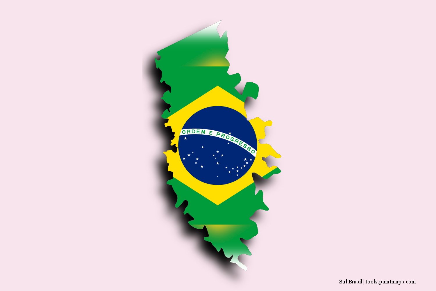 flag map of Sul Brasil with 3D shadow effect