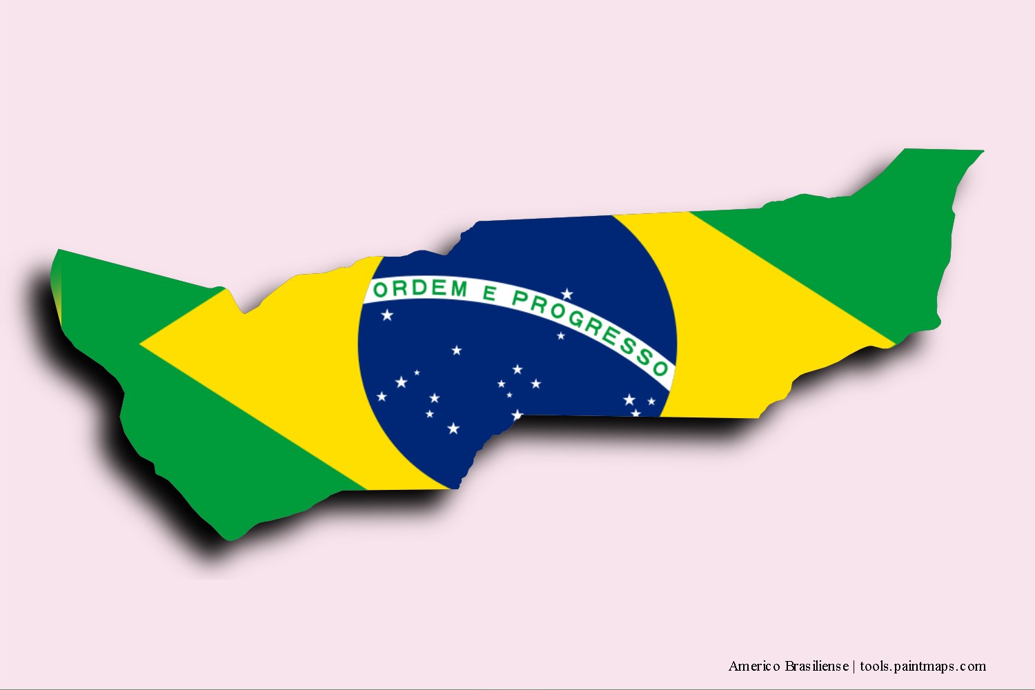 Mapa de la bandera de Americo Brasiliense con efecto de sombra 3D