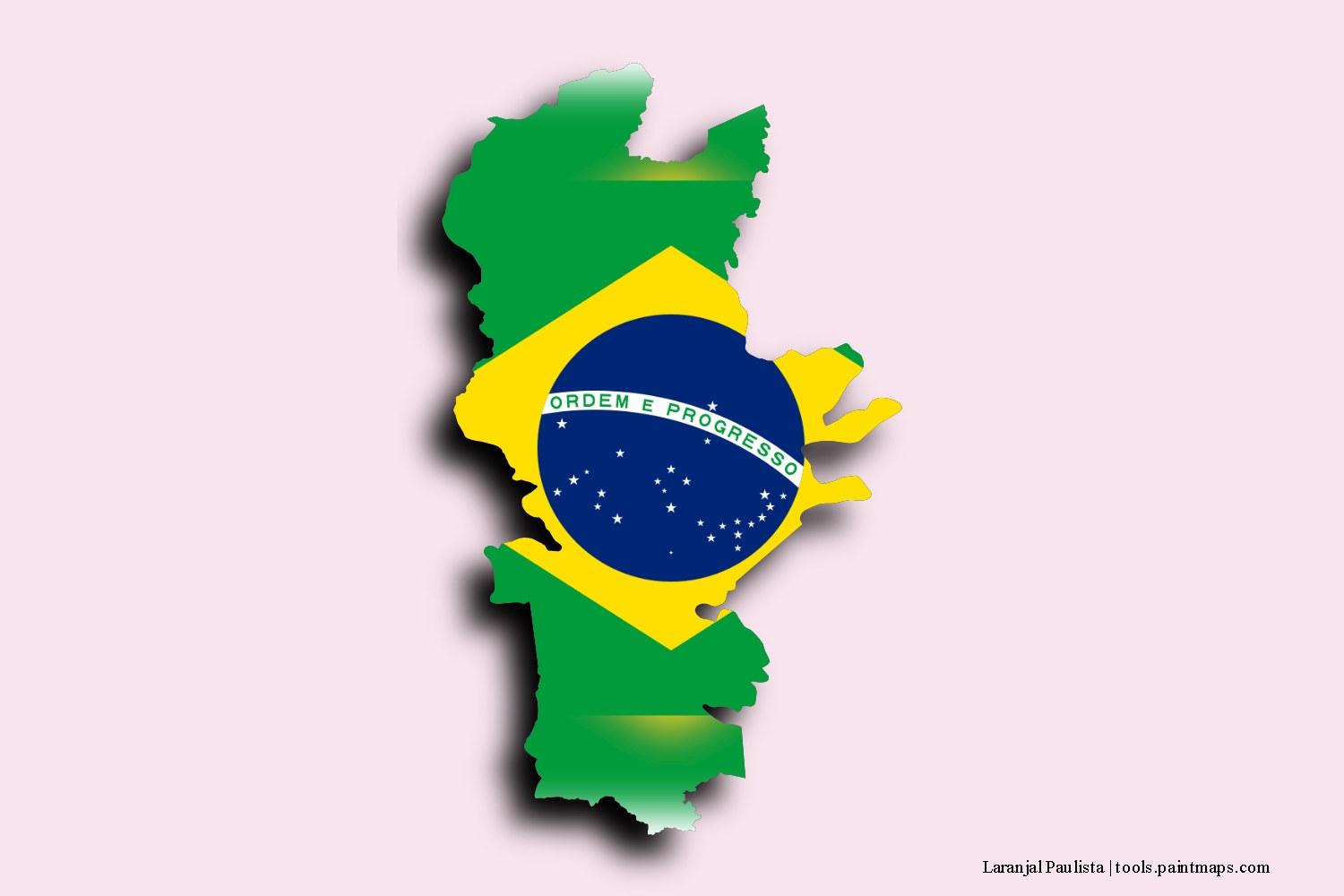 flag map of Laranjal Paulista with 3D shadow effect