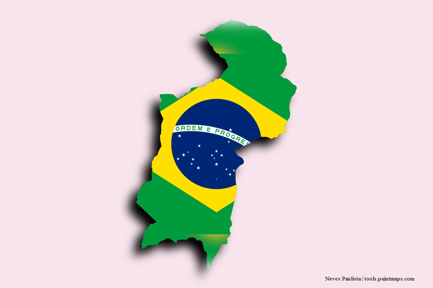 flag map of Neves Paulista with 3D shadow effect