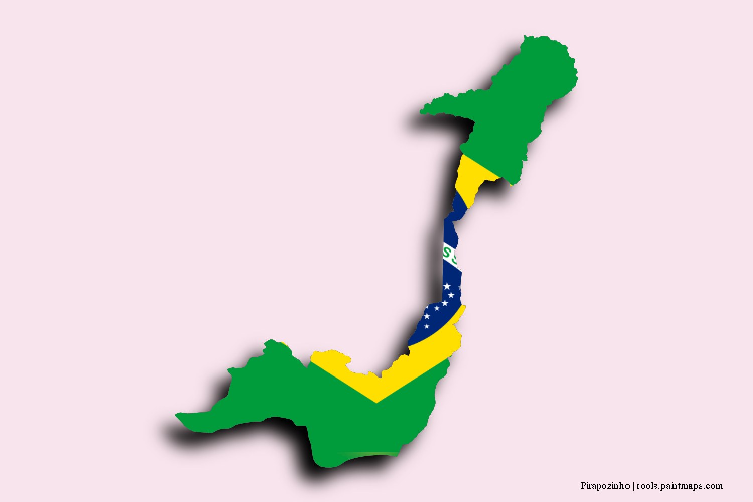 flag map of Pirapozinho with 3D shadow effect