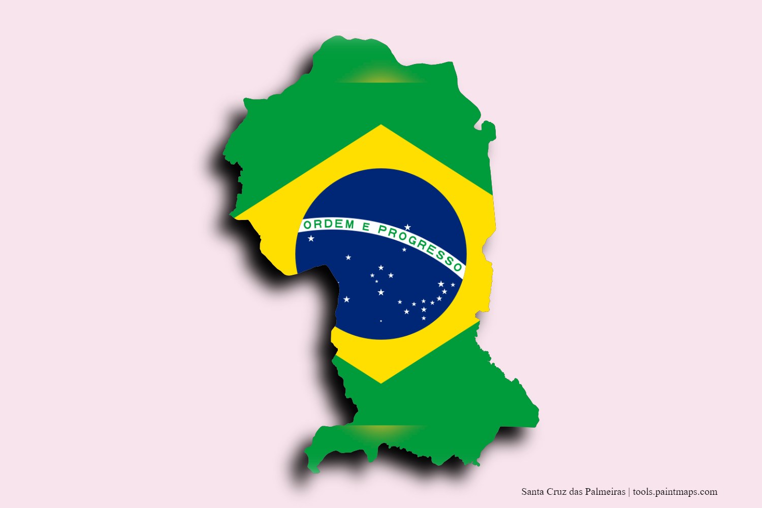 flag map of Santa Cruz das Palmeiras with 3D shadow effect