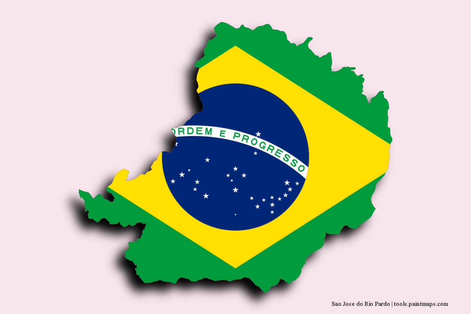 flag map of Sao Jose do Rio Pardo with 3D shadow effect