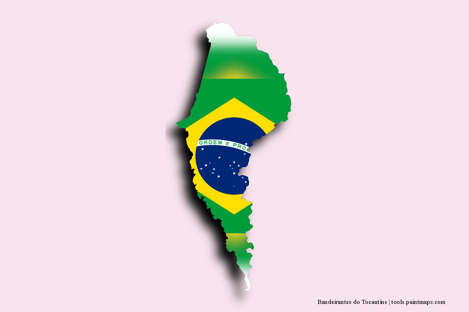 Mapa de la bandera de Bandeirantes do Tocantins con efecto de sombra 3D