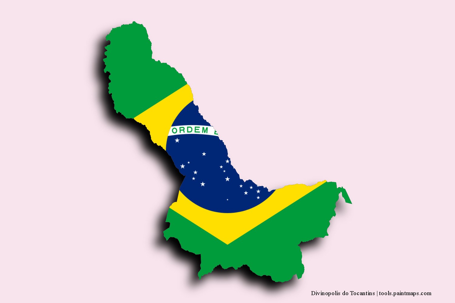 flag map of Divinopolis do Tocantins with 3D shadow effect