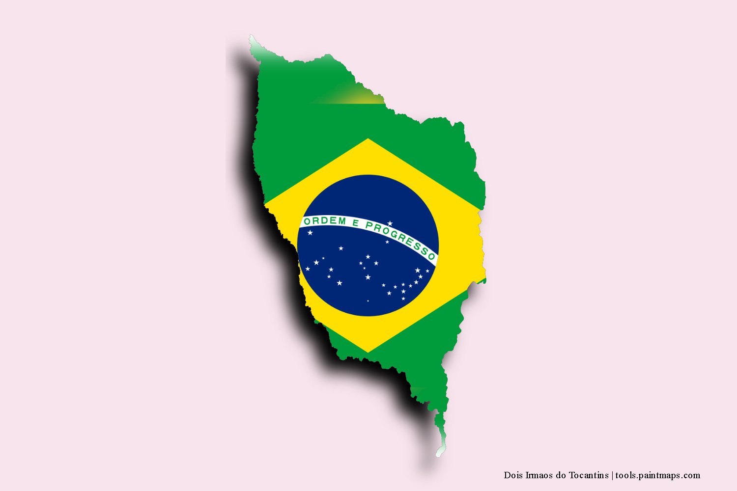 Mapa de la bandera de Dois Irmaos do Tocantins con efecto de sombra 3D