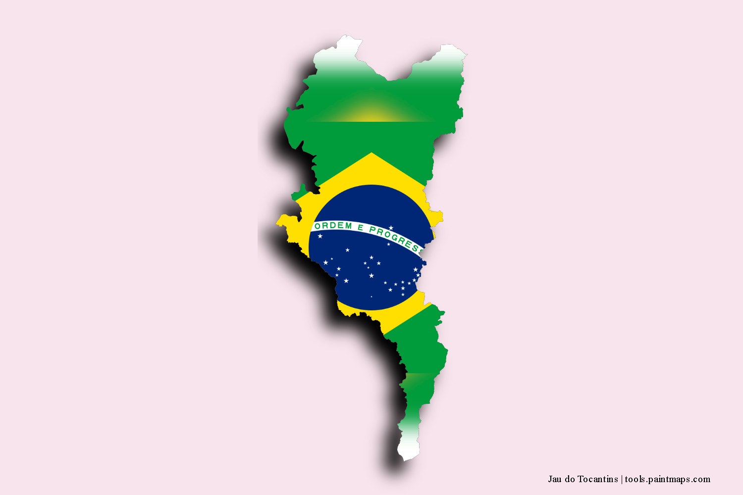 Mapa de la bandera de Jau do Tocantins con efecto de sombra 3D