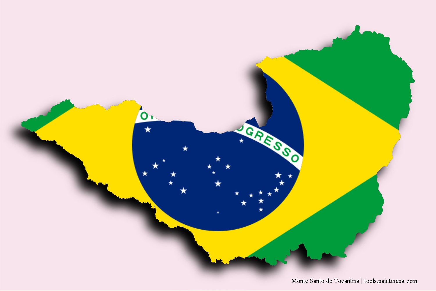 Mapa de la bandera de Monte Santo do Tocantins con efecto de sombra 3D