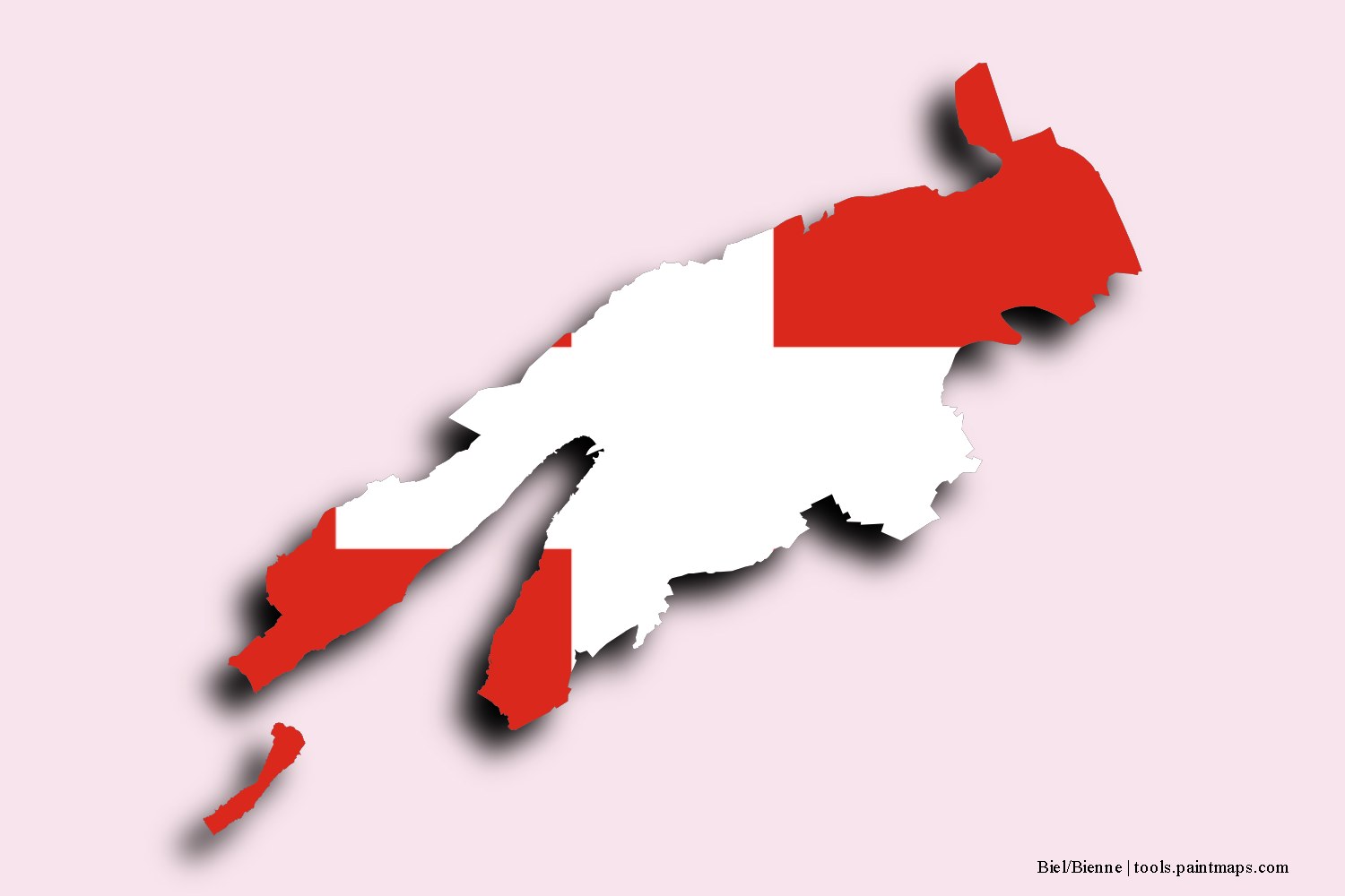 flag map of Biel/Bienne with 3D shadow effect