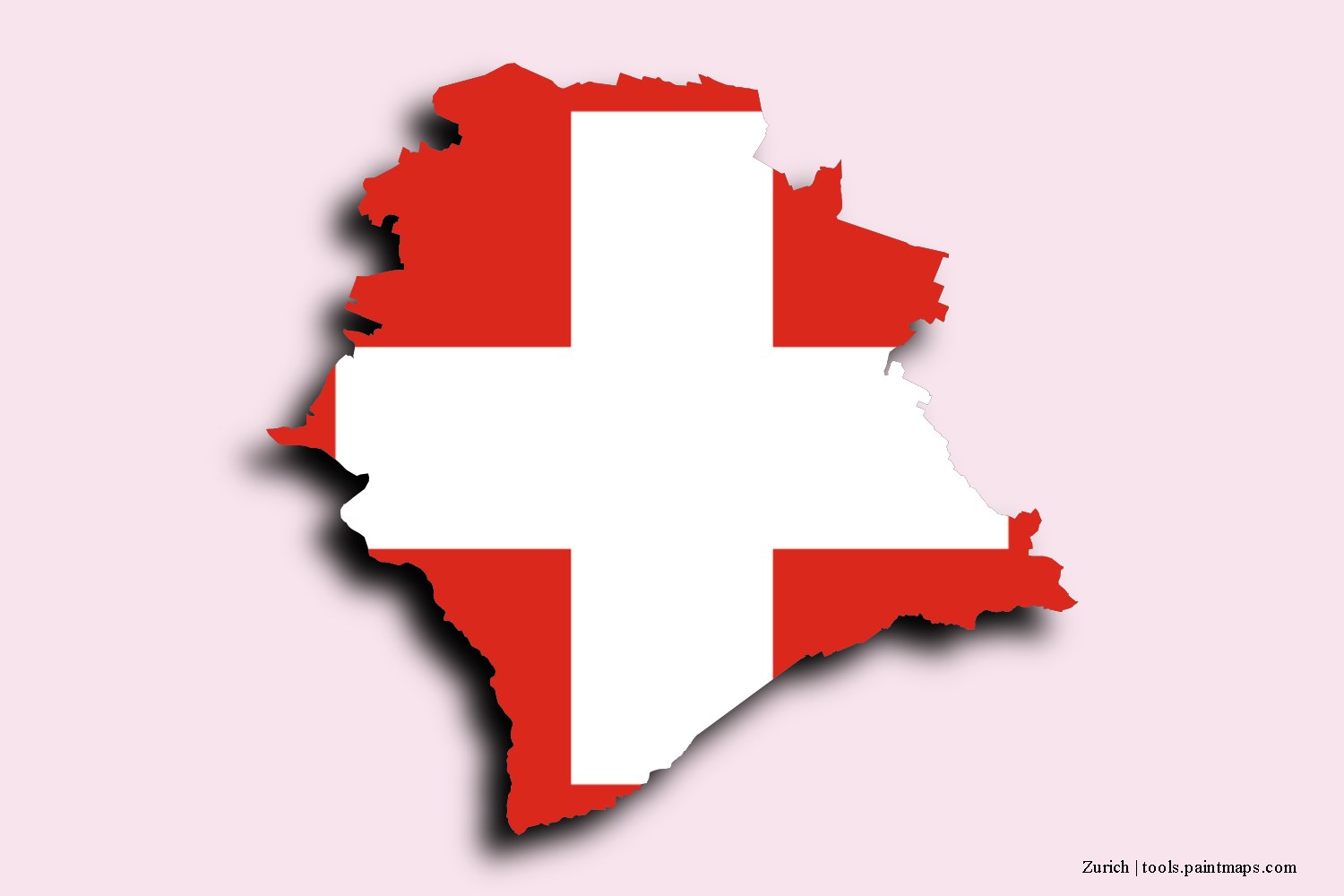 flag map of Zurich with 3D shadow effect