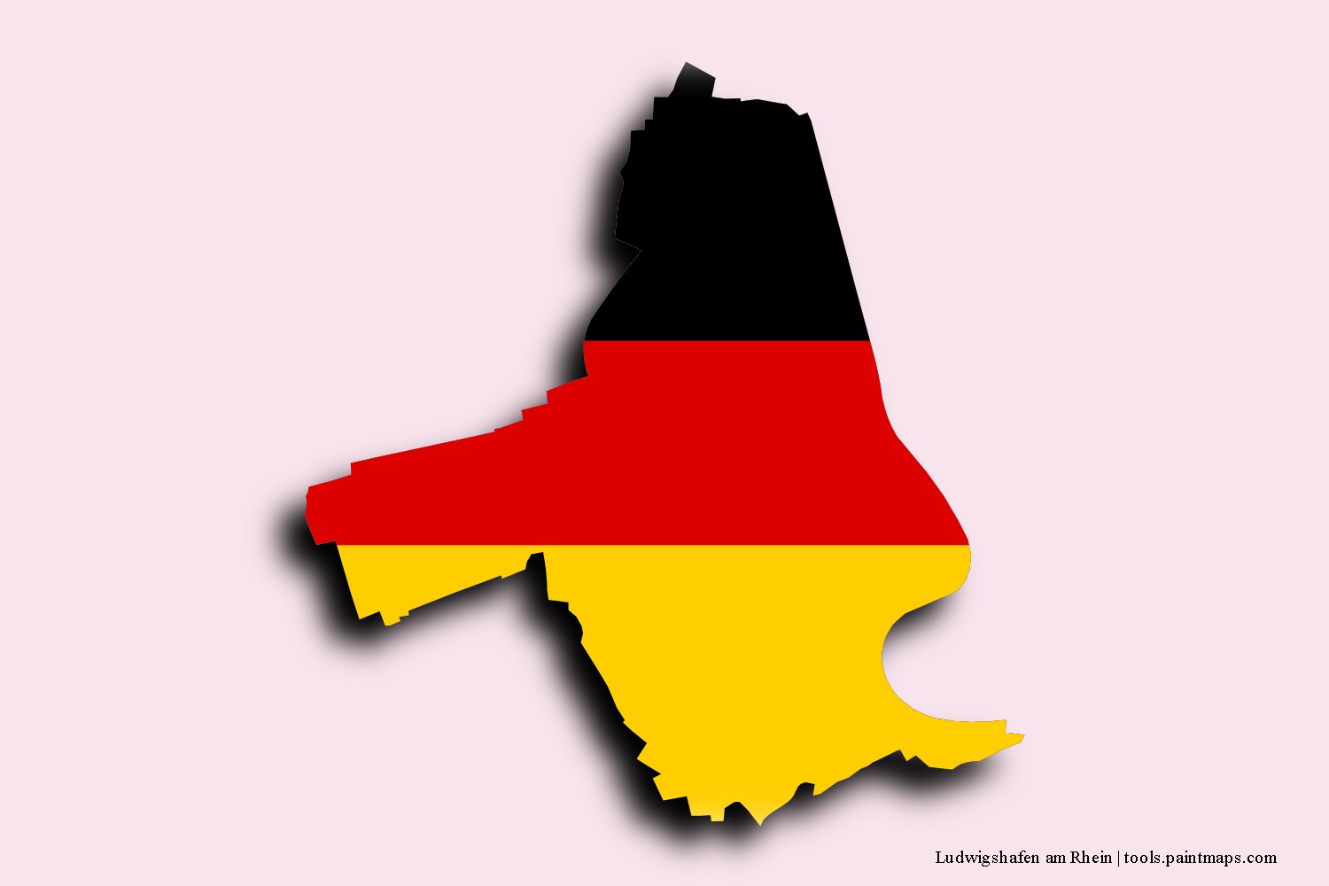 flag map of Ludwigshafen am Rhein with 3D shadow effect